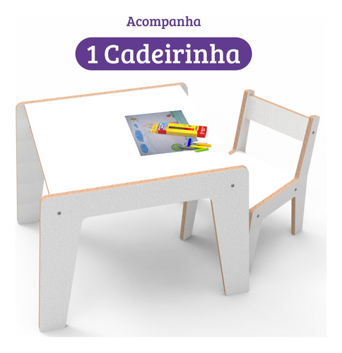 Conjunto Mesinha E Cadeirinha Infantil Didática Mdf Branco