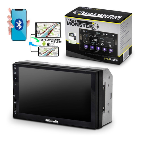 Dvd 2 Din Central Multimídia Mp5 Bluetooth Espelhamento 4x50