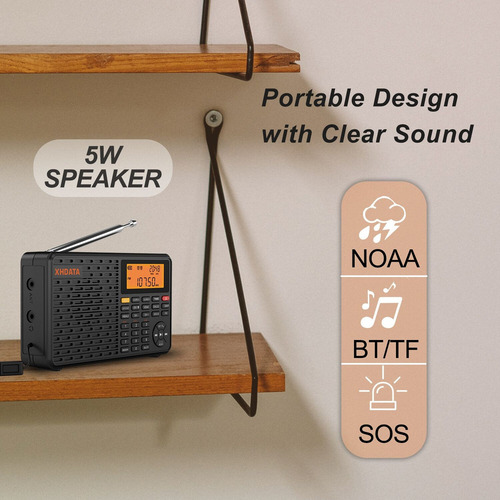 Rádio Dsp Portátil Xhdata D-109wb Alto-falante Fm/mw/sw/lw
