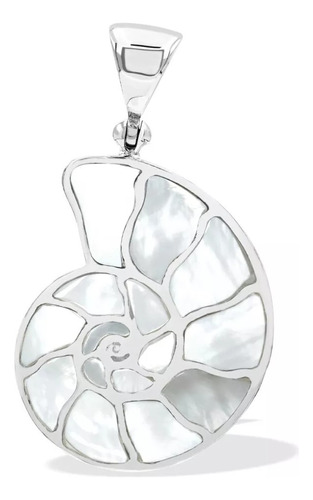 Dije Nautilus Con Incrustaciones De Nácar En Plata De Ley Color Blanco