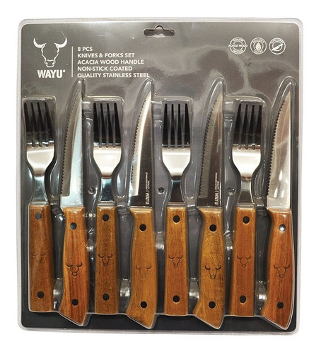 Set Cuchillos + Tenedores Para Asados  8pcs Wayu 