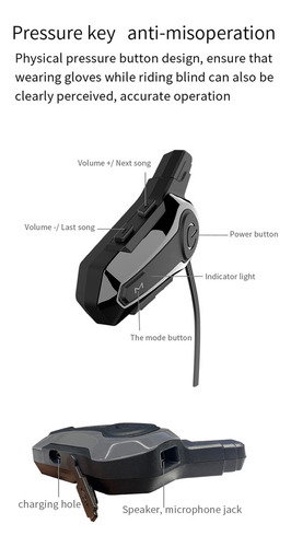 Motocicleta Bt Intercomunicador Con Radio Fm Casco Bt Auricu