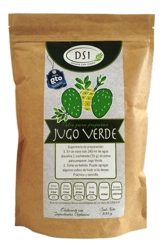 Polvo Para Preparar Jugo Verde 500 G Nopal, Apio Y Piña