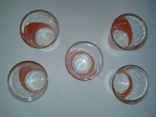 4 Vasos Vidrios Transparentes Detalle Naranja, Divertidos (Usado)