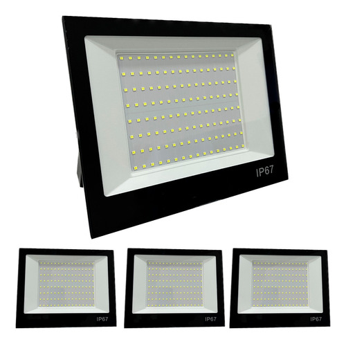 Kit de 4 focos LED de 400 W, impermeable, blanco frío, carcasa superior, color negro, luz blanca fría, 110 V/220 V