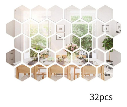 Adhesivos De Pared Con Espejo Hexagonal, 64 Unidades, 2.4 Pu