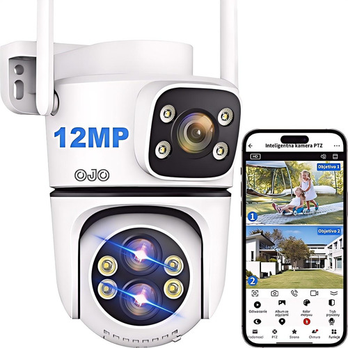 Ojo® Cámara de seguridad De Pantalla doble de triple lente con Resolución de 12MP Zoom Óptico 10x+Zoom digital 10x