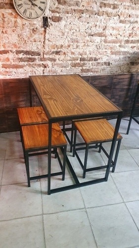 Imagen 3 de 3 de Mesa Cervecera Industrial 120x60x76cm + 4 Banquetas 40x40