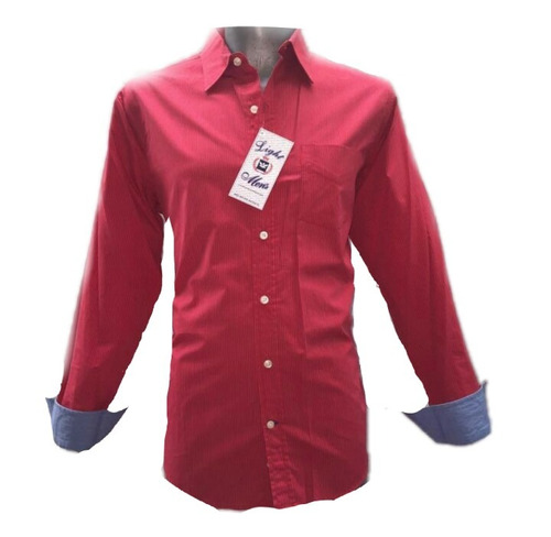 Camisa Casual Roja Rayada Manga Larga