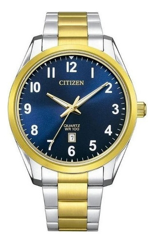 Reloj Citizen Silver&gold Original Hombre E-watch Color De La Correa Plateado/dorado Color Del Bisel Dorado Color Del Fondo Azul