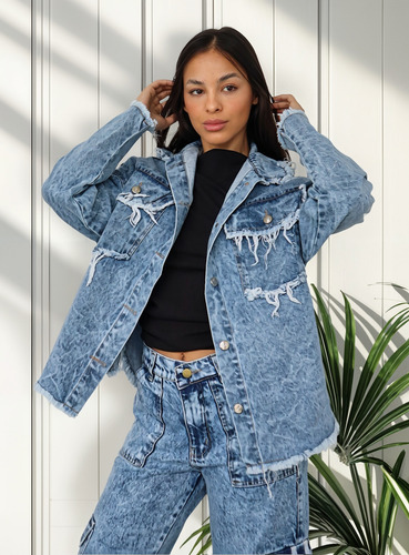 Camisaco De Jean Nevado Con Tapa En Los Bolsillos