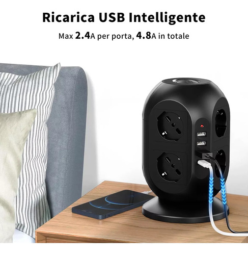 Regleta Multienchufe Chile (8 Enchufes + 3 Usb + 1 Usb C)