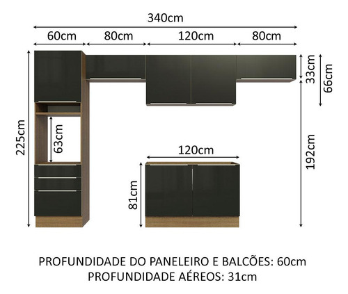 Madesa Gabinete Integral Completa 340cm Lux Rústico/negro 01