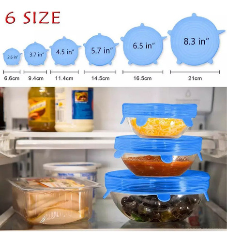 A Tapas Elásticas De Silicona Reutilizables De 6 Piezas For