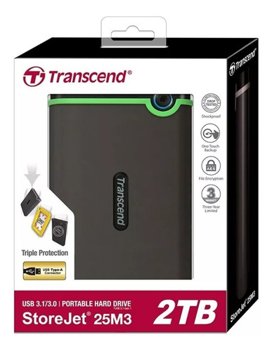 Disco Duro Externo Transcend 2 Tb Antigolpes Militar Usb 3,0