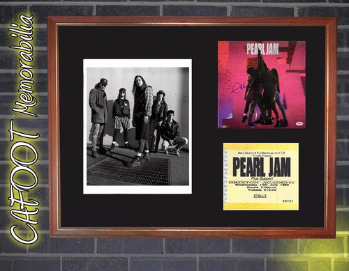 Pearl Jam Foto, Tapa Cd Ten Firmada Por Vedder Y Ticket 19 