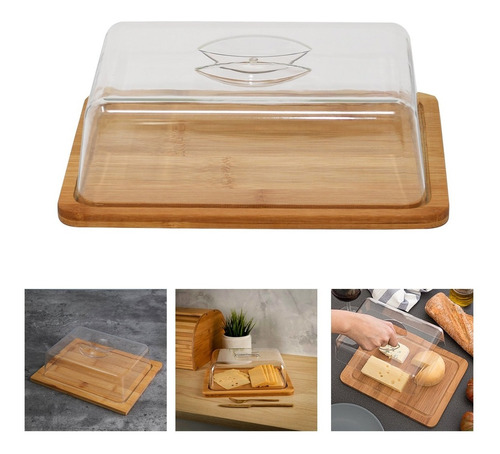 Bandeja Madera Bamboo Campana Para Queso Rectangular