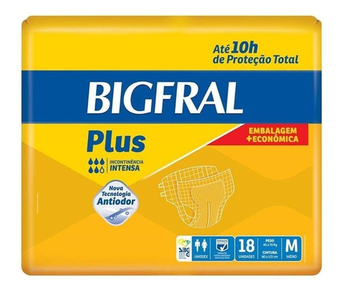 Fralda Geriátrica Bigfral Plus Pacote Média C/ 18 Unidades