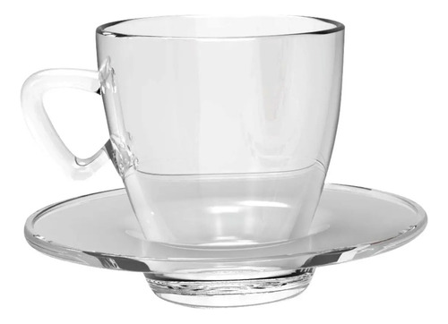 Jogo 6 Xícara Café Chá Com Pires Vidro Transparente 90ml