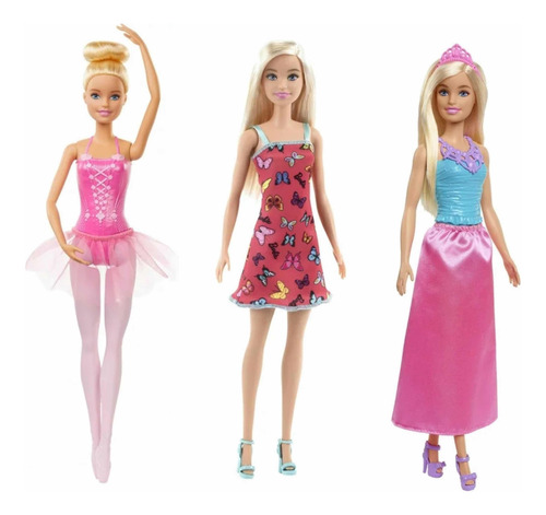 Barbie Set De 3 Barbies; Princesa, Bailarina Y Fashion