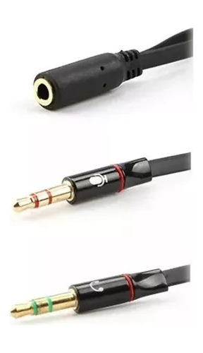 Cable Adaptador Auricular Y Microfono Negro