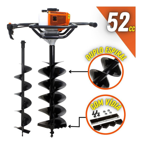 Perfurador De Solo 2t 2,5hp 52cc + Brocas 80x30cm Com Videa