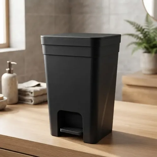 Lixeira Pedal 15l Cesto De Lixo Banheiro Cozinha Preto Tampa Preto