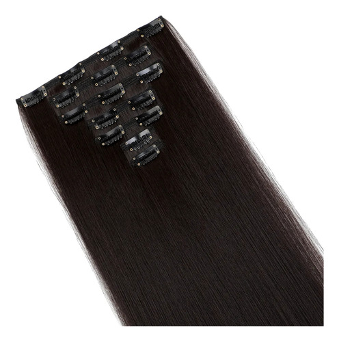 Extensiones De Cabello Con Clip, 7 Piezas, Cabeza Completa, Marrón Oscuro