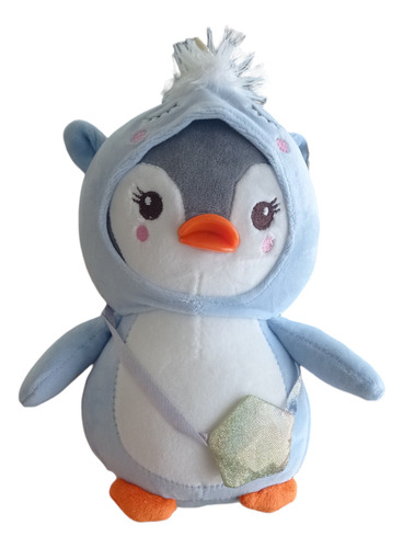 Peluche Pingüino Azul Vestido De Unicornio Con Bolso 28cm