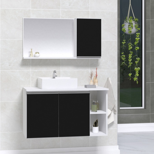 Gabinete Armario Banheiro Virtus 80cm - Puxador Aluminio