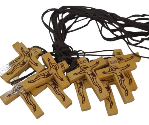 Cruz Madera Souvenirs Cordon Jesus Pintado Mediana X 10 Unid