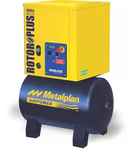 Compressor De Parafuso 4 Hp 10 Bar 220v Trifásico Metalplan Cor Azul e Amarelo