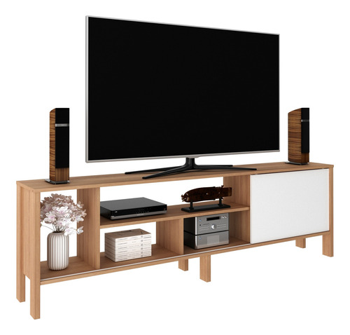 Mueble Para Tv 65 Rack Moderno Con Puerta Corrediza Al/bl Color Marrón claro
