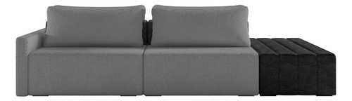 Sofá Ilha Modular Para Sala 252cm com Puff Dublin K01 Bouclê Cinza e Sintético Preto