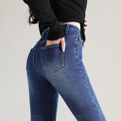 Jeans Cálido Felpa Elástico Invierno De Mujer