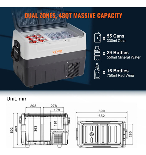 Refrigerador Portátil Dual Zone 45 Lt. 12/24v Dc,110-240v Ac