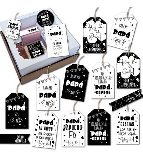 Kit Imprimible Día De Padre Blanco Y Negro Tags-etiq-tarjet