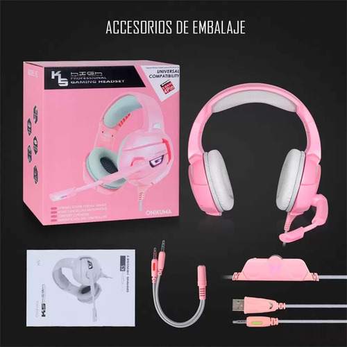 Imagen 8 de 10 de Audífonos Gamer Onikuma K5 Pink Compatibles Pc Ps4