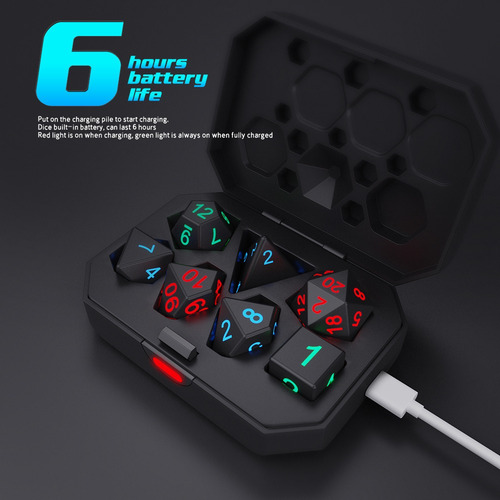 Kit Dados Rpg Led Iluminado Recarregável Com Estojo Recarga