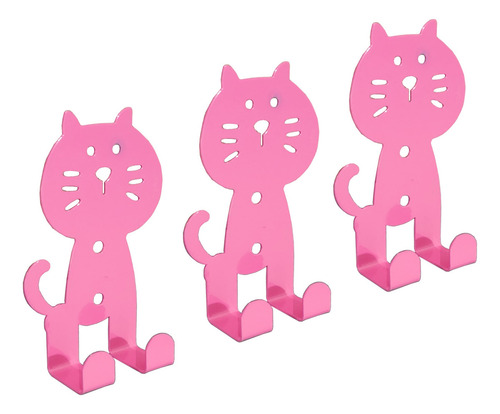 Soportes De Pared Con Ganchos Para Colgar Figura De Gatito Color Rosa