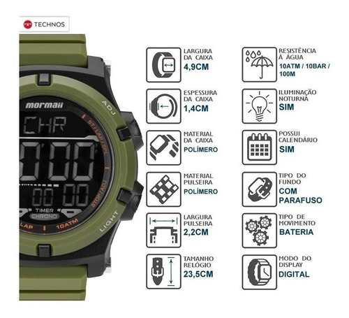 Relógio Esportivo Mormaii Acqua Pro Militar Original