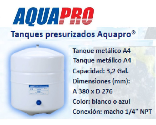 Tanque A4 Presurizado 3,2 Galones Osmosis Filtros De Agua