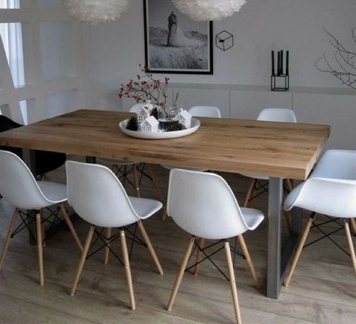 Imagen 2 de 10 de Mesa Industrial Comedor Madera Y Hierro (200x100x77)