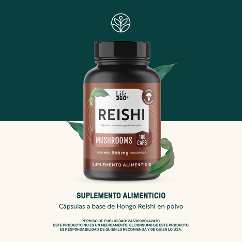 Reishi Mushrooms Life 360+ 180 Cápsulas Con Hongo Reishi