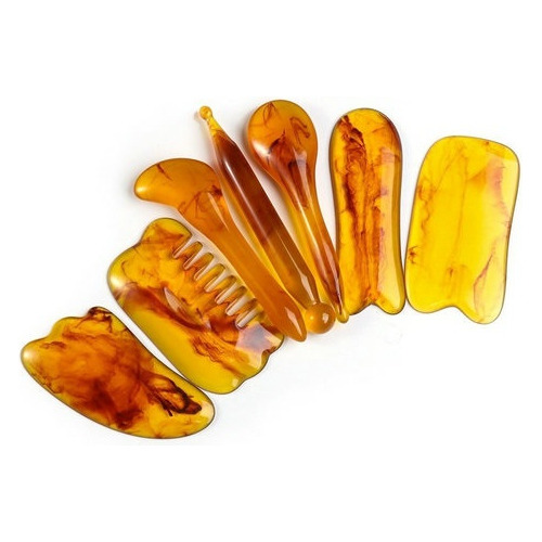 Kit 7 Platos De Masaje Gua Sha Piedra Natural Jade