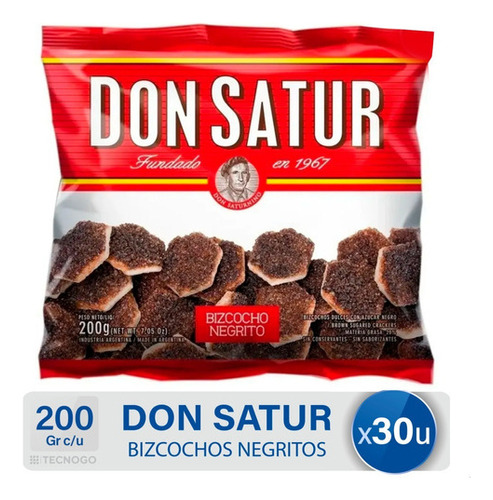 Galletitas Bizcocho Don Satur Negrito Dulce - Pack X30 Unid