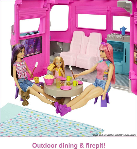 Imagen 3 de 6 de Barbie Dream Camper Con 60 Accesorios Piscina Tobogan Carro