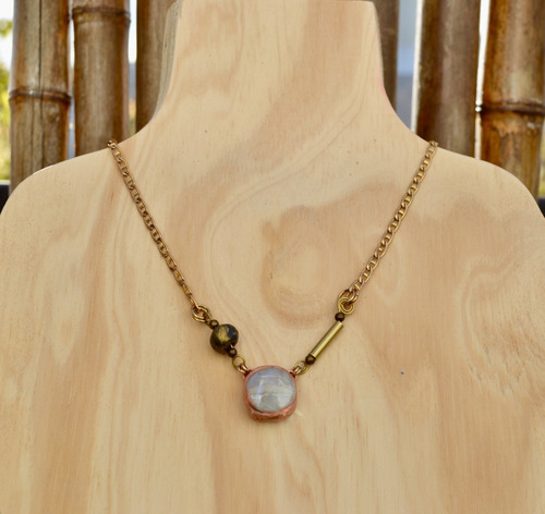Imagen 5 de 8 de Collar Piedra De La Luna, Cadena De Bronce, Cod1