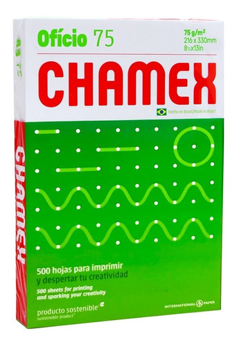Resma Oficio Papel Blanco 75 Grs. 500 Hojas Chamex