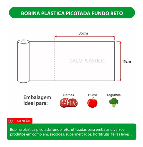 Kit 4 Bobina Plástico Picotado 35x45 Para 5kg Fundo Reto